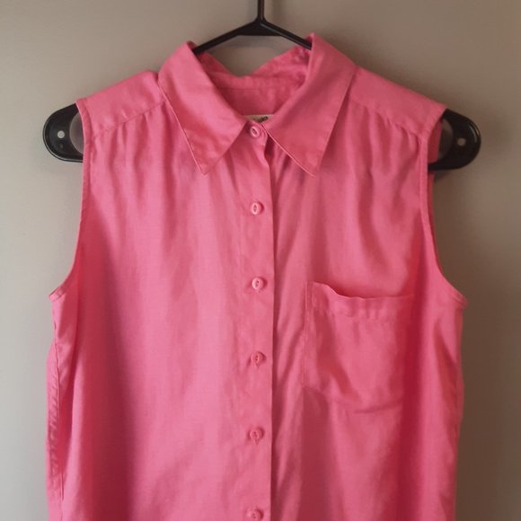Eddie Bauer 100% Linen Pink Sleeveless Collared Button Up Shirt Size XS - Picture 2 of 11